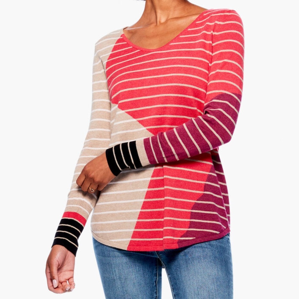 NIC+ZOE ANGLED STRIPE VITAL V NECK SWEATER size XL